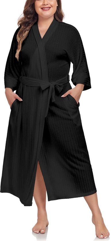 Badjas per Donne Dimensioni Grande 3XL Lungo Camicia da Bagno per Donne Plus Size Camicia da Camera Gezellige Camicia da Camera Nero