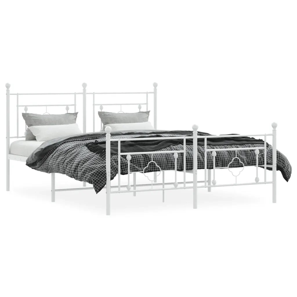 Letto matrimoniale | Letto per adulti | Giroletto con Testiera e Pediera Metallo Bianco 160x200 cm