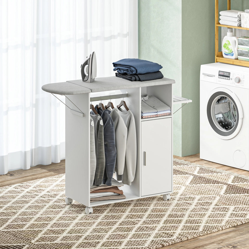 Mobile Asse da Stiro con Piano d'Appoggio e 3 Ripiani ¨C Zephmum ¨C Bianco 127x42.5x99cm