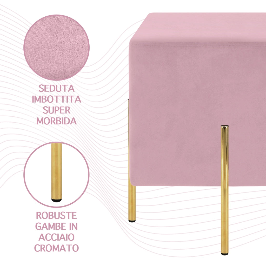Pouf Poggiapiedi In Velluto Con Gambe Dorate Elegante Imbottito Sgabello Per Toeletta Mobile Trucco Ottomano Ingresso Tavolino Camera Da Letto Soggiorno Salotto Quadrato - Rosa
