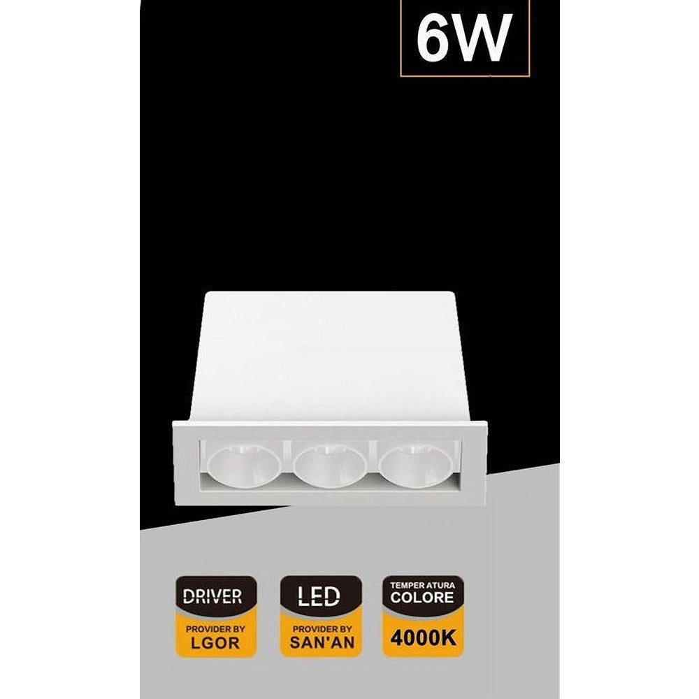 Trade Shop - Faretto Led Rettangolare Da Incasso 6watt Luce 3000k 6000k 4000k Moderno Xtd-3-b - -bianco Naturale      -