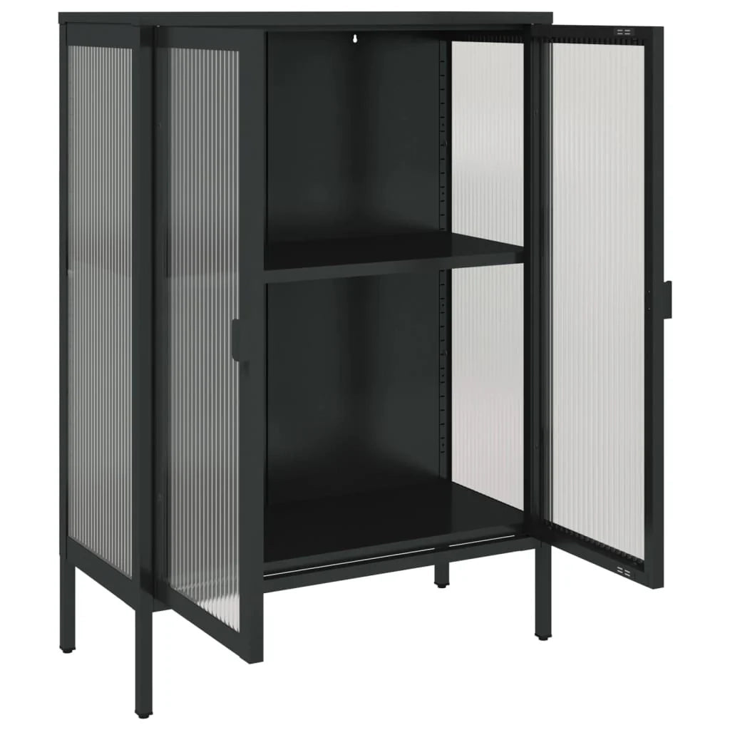 Buffet credenza cassettiera armadio mobile contenitore organizer per cucina soggiorno salotto 75 x 35 x 105 cm vetro e acciaio nero 02_0036121