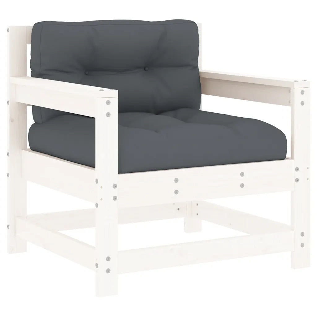 Sedia da patio-Sedie da Giardino con Cuscini 2pz Legno Massello di Pino Bianco 117937