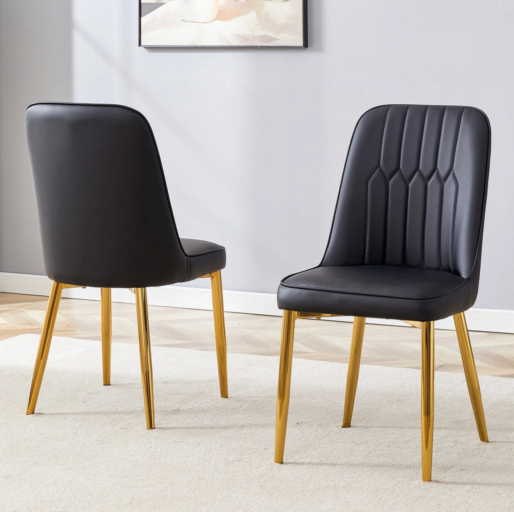 Sedia da pranzo moderna in PU nero e oro; 89 cm; con gambe in metallo