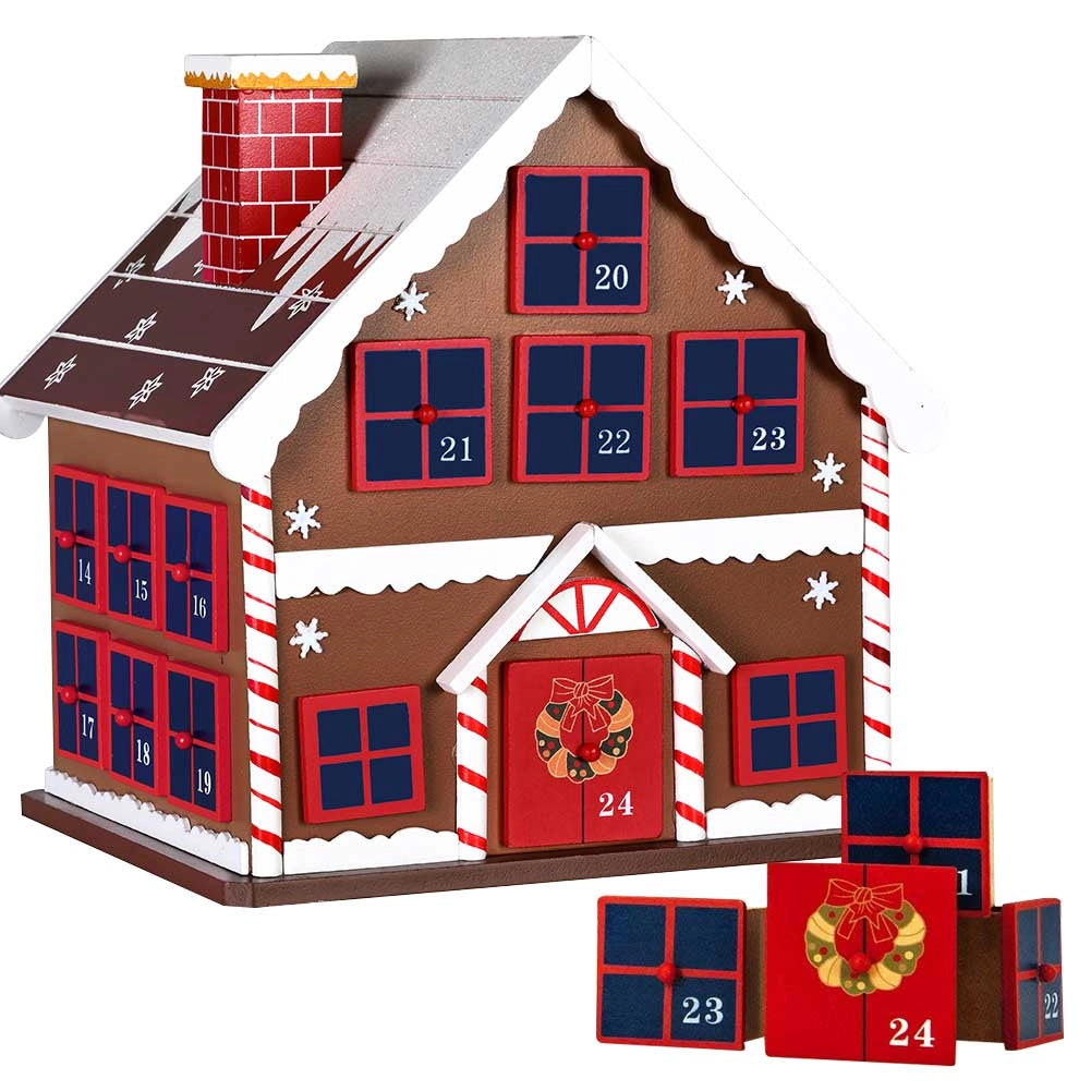 Calendario Avvento Natale Casetta Legno 24 Cassetti Decorazioni Natalizie