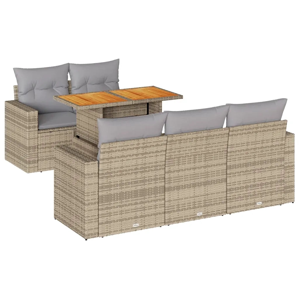 Set Divano da Giardino 6 pz con Cuscini Beige in Polyrattan 3326992