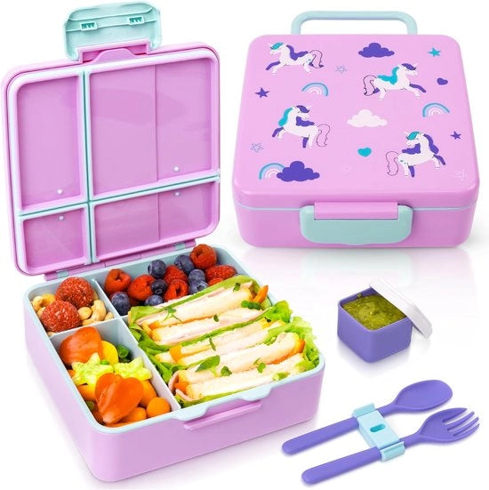 Bento Box per bambini da 3 a 12 anni, con contenitori, Sostenibile e impermeabile, Ideale per snack salutari e divertenti, Facile da pulire, Materiali sicuri e BPA-free