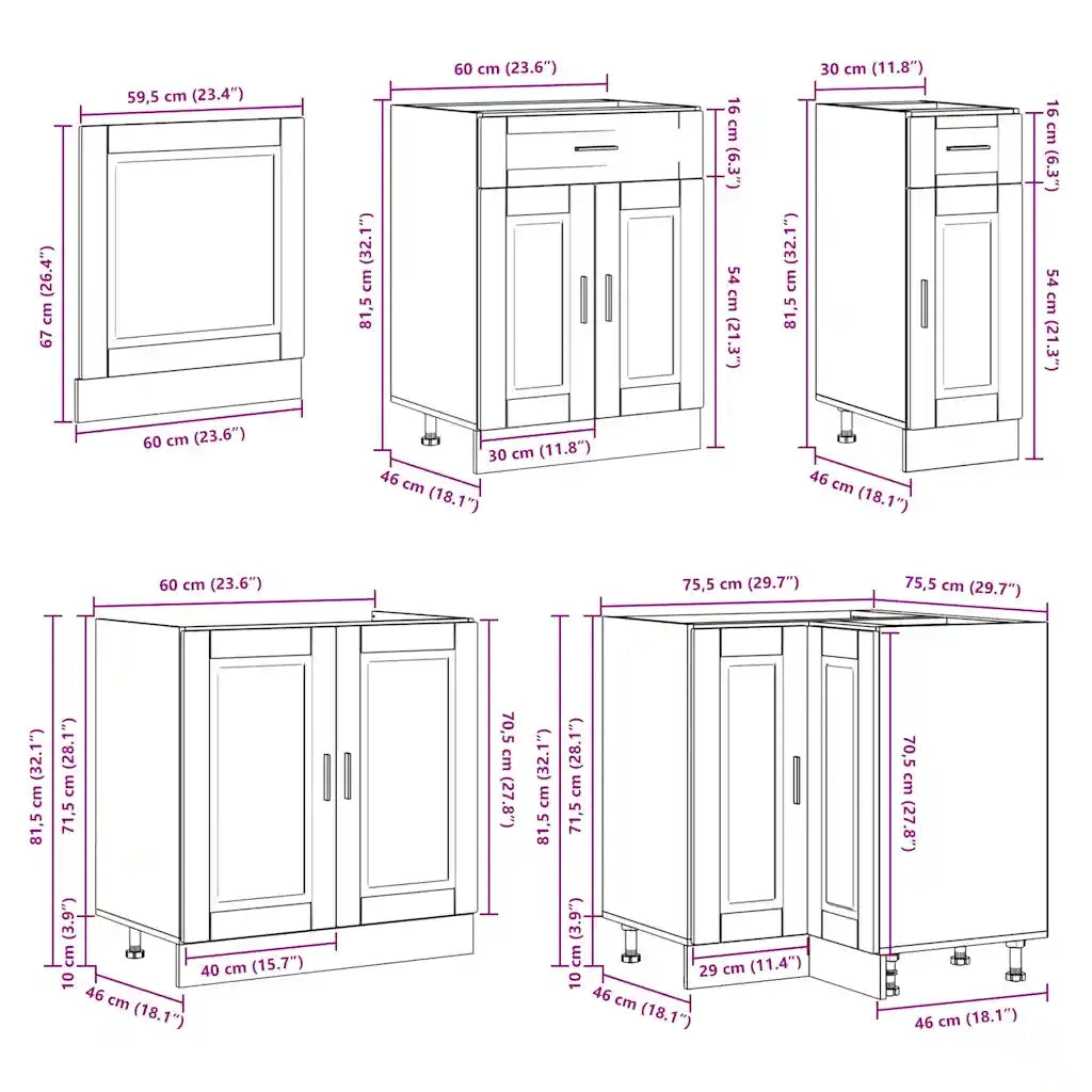 Set Mobili da Cucina 11 pz Porto Legno Antico in Truciolato