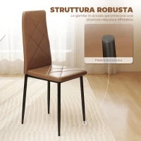 Set di 4 Sedie da Pranzo Moderne con Schienale Alto in Finta Pelle e Acciaio, 41x50x97 cm, Marrone