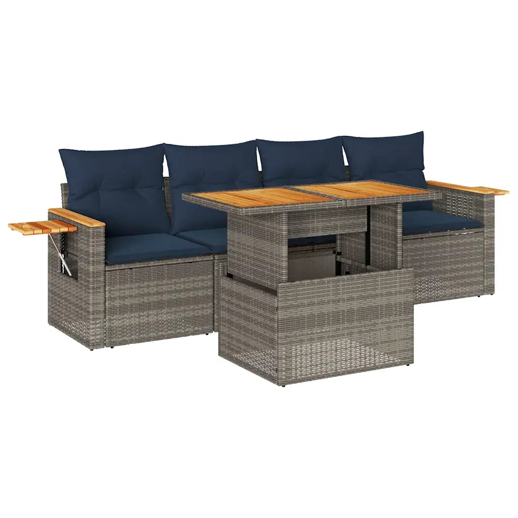 vidaXL Set Divano da Giardino 5 pz con Cuscini Grigio in Polyrattan