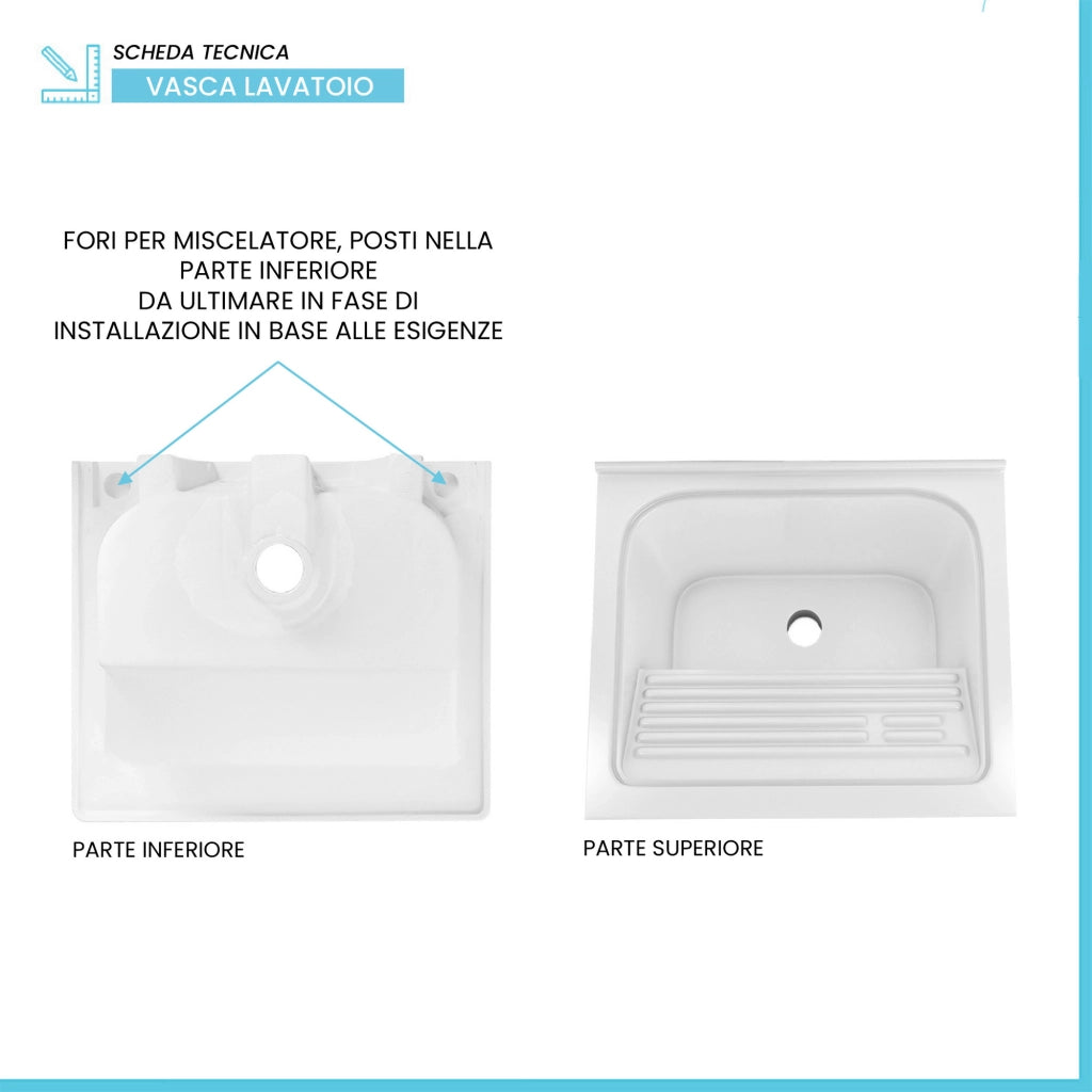 Mobile lavatoio 61x50 cm bianco opaco con vasca in ceramica e strofinatoio