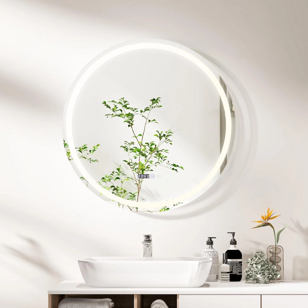 Specchio da Bagno Rotondo/Quadrato a LED, Specchio da Trucco da Parete Impermeabile con 3 Colori, 58/72 Luci, Schermo Tattile, Ideale per Bagno Soggiorno Camera da Letto (Rotondo)