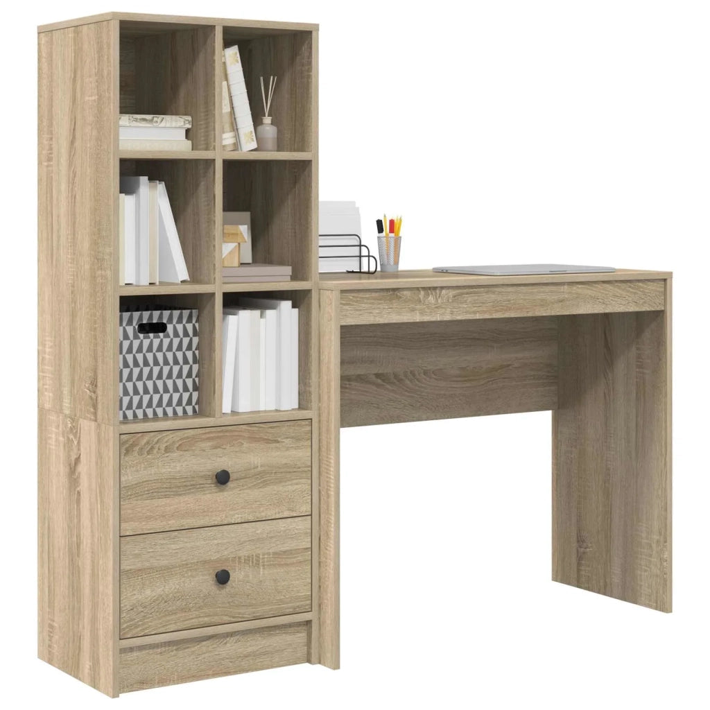 Scrivania | Tavolo da Ufficio con cassetto con lo scaffale 2 pz Rovere Sonoma
