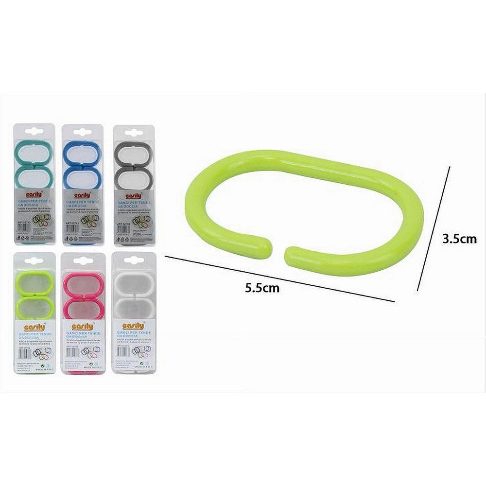 Trade Shop - Set 12 Pz Anelli Gancio Per Tenda Da Doccia Box Bagno Colorati In Plastica 52763 -