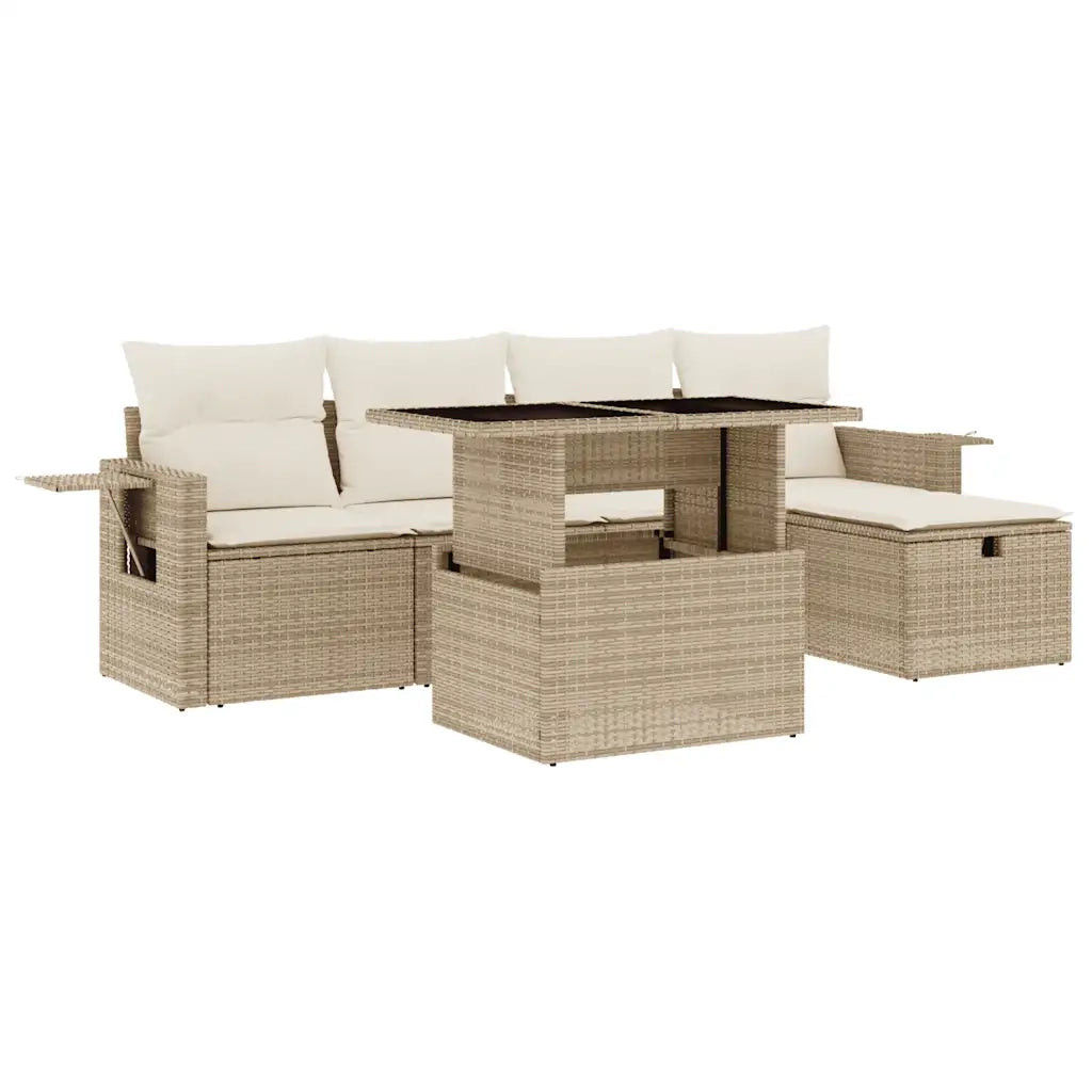 Set Divano da Giardino 6 pz con Cuscini Beige in Polyrattan