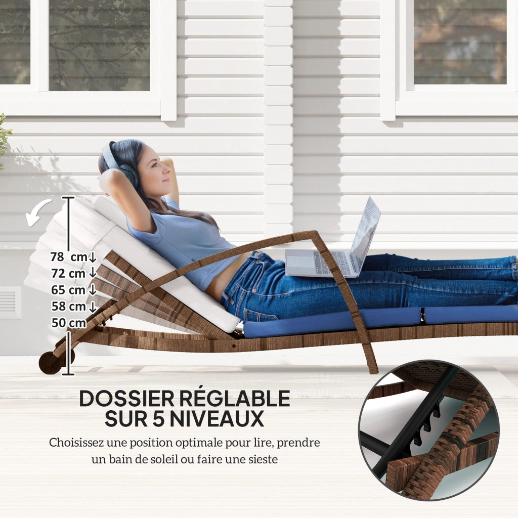 Chaise Longue Polyrattan con Cuscino e Accoudoirs ¨C Zephmum ¨C Marrone e Beige