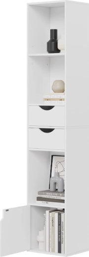 Cassettone, mobile per stanza con cassetti e porta, per soggiorno, camera da letto, ufficio, bianco, 30 x 158 x 24 cm