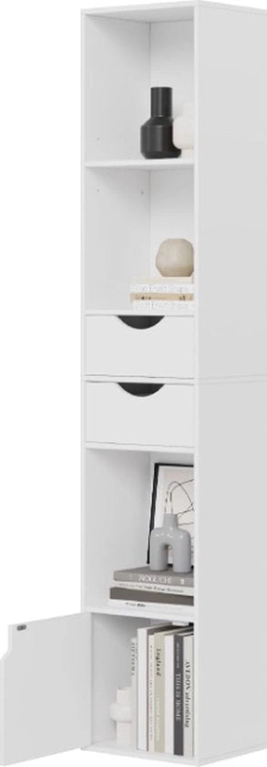 Cassettone, mobile per stanza con cassetti e porta, per soggiorno, camera da letto, ufficio, bianco, 30 x 158 x 24 cm