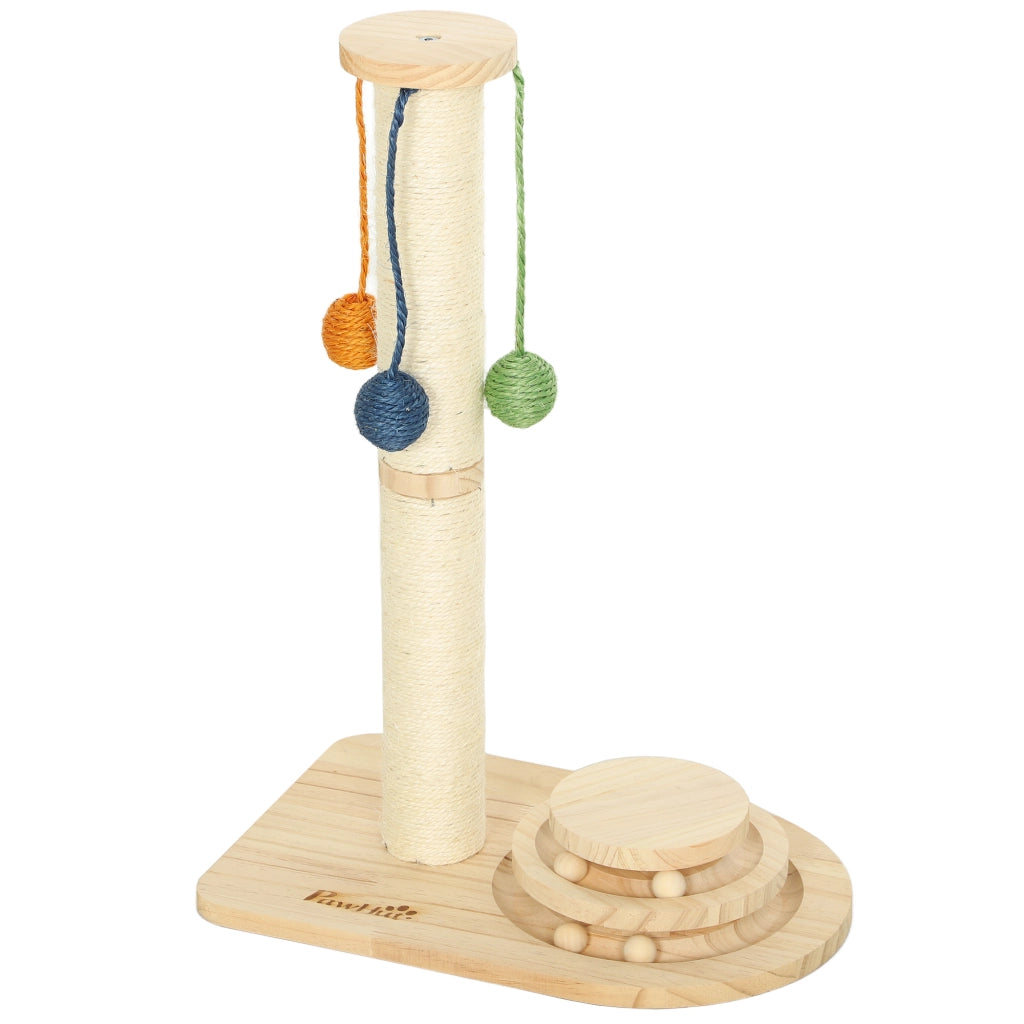 Gioco per Gatti con Graffiatoio e Palline ¨C Minimal ¨C Legno Naturale 56,5 cm