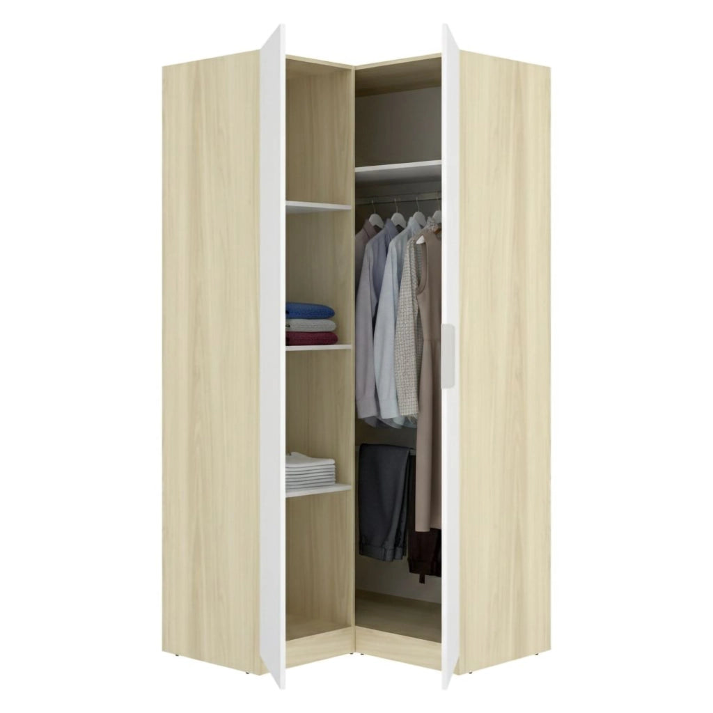 Armadio Camera da Letto Luber, Guardaroba 2 Ante Appendiabiti, 95x204h cm Bianco