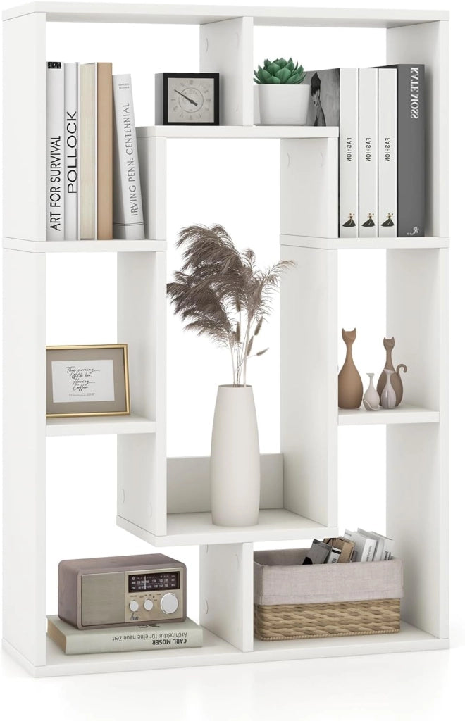 Scaffale per libreria, divisorio in legno, con 7 scomparti, 60 x 20 x 90 cm, per soggiorno, studio e camera da letto (bianco)