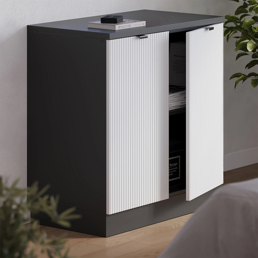 Mobile cucina sottotetto R-Line Ondulazione bianca/Antracite 80 cm senza inclinazione con 2 ante Vicco