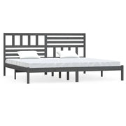 Letto matrimoniale | Letto per adulti | Giroletto Grigio in Legno Massello di Pino 200x200 cm