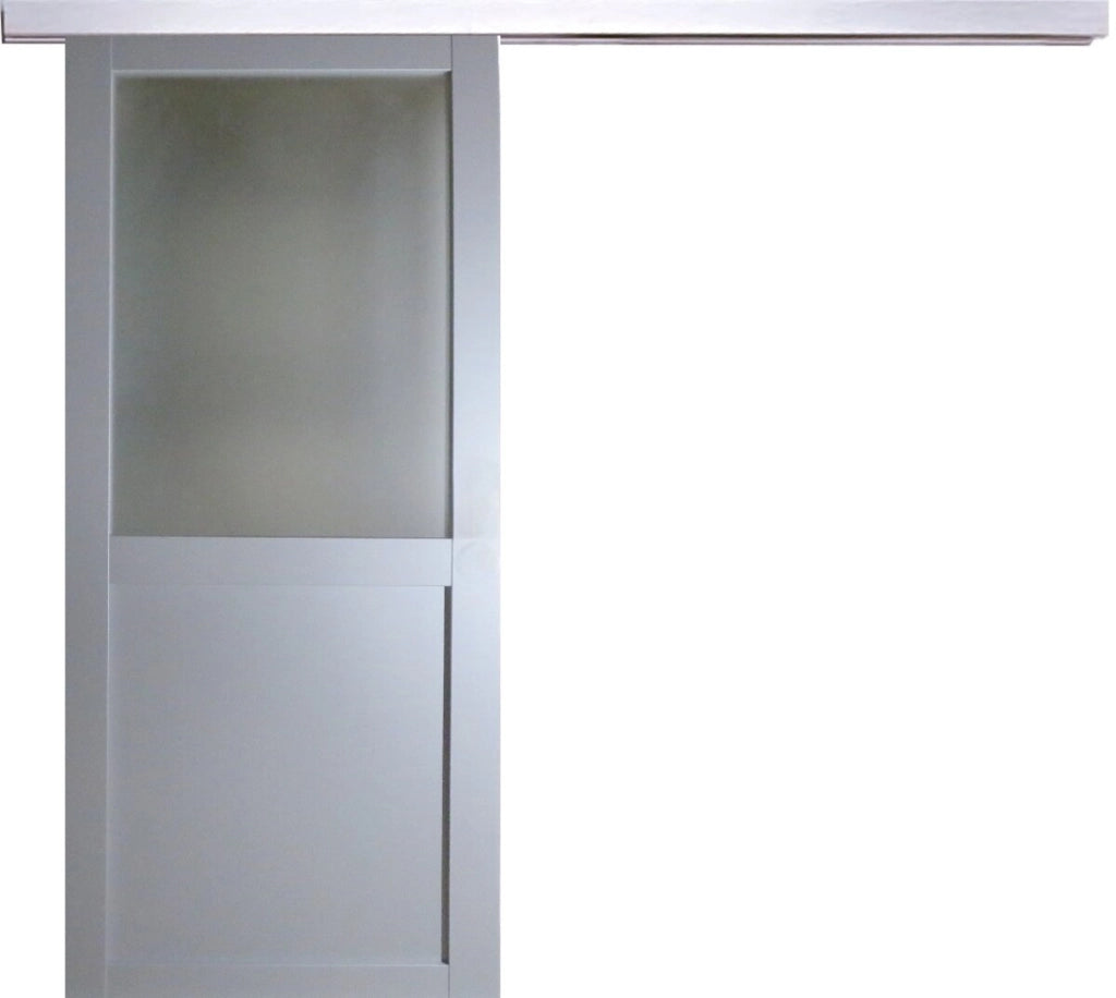 Porta scorrevole Athena Style Atelier En Enrobe Gris Clair Largeur 83 + Rail Alu Bandeau alu