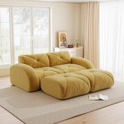 Divano modulare a 2 posti con pouf e comfort in chenille senza telaio giallo 204 × 171 × 76 cm
