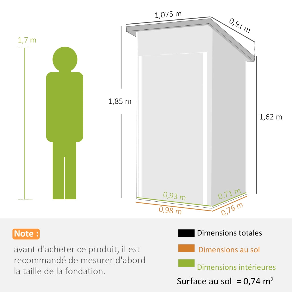 Casetta da giardino in metallo ¨C Xylo ¨C porta chiudibile, tetto spiovente, 107,5x91x185cm, grigio