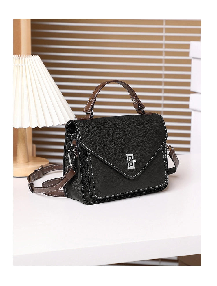 Nuova borsa a tracolla francese, piccola borsa quadrata in vera pelle, borsa a mano nera
