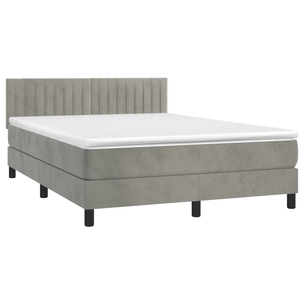 Letto a Molle con Materasso e LED Grigio Chiaro 140x200 cm Velluto