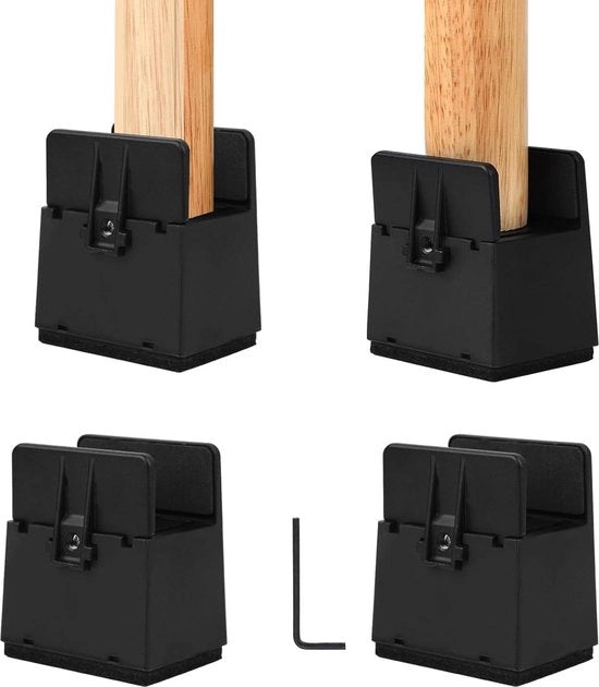 Verst. Elevatori per tavolo 50mm - 4 pezzi - Elevatore per letto con viti a molla - Per gambe quadrata rotonda di sedie - Nero