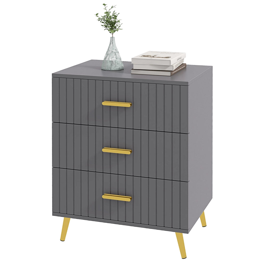 Cassettiera 3 Cassetti Design Moderno 60x40x71,5 cm in Legno e Alluminio Oro e Grigio Scuro