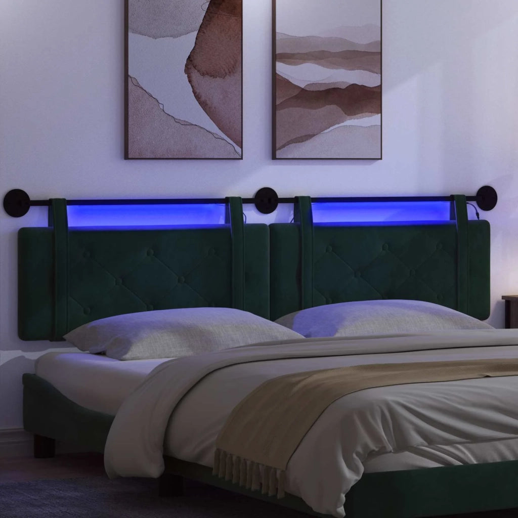 Testiera sospesa Con luce LED Verde Scuro Velluto