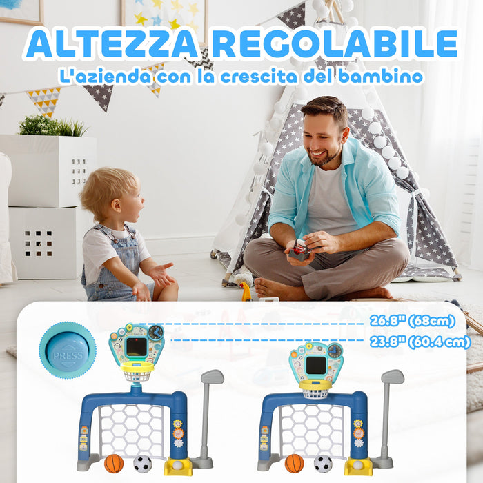 Rete da Calcio Canestro Basket Set Golf Gioco per Bambini Altezza Regolabile 60,4-68 cm