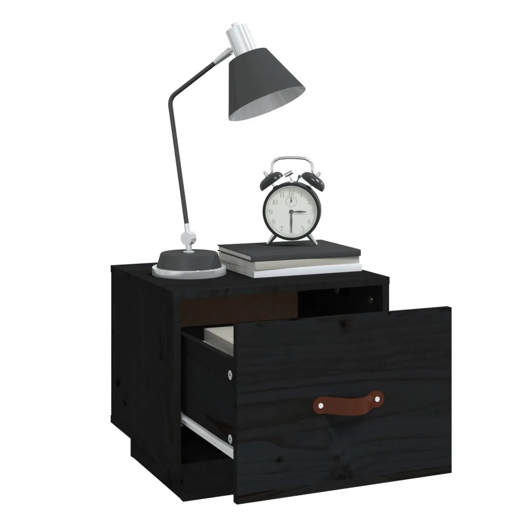 Comodino Nero 40x34x35 cm in Legno Massello di Pino cod mxl 30407