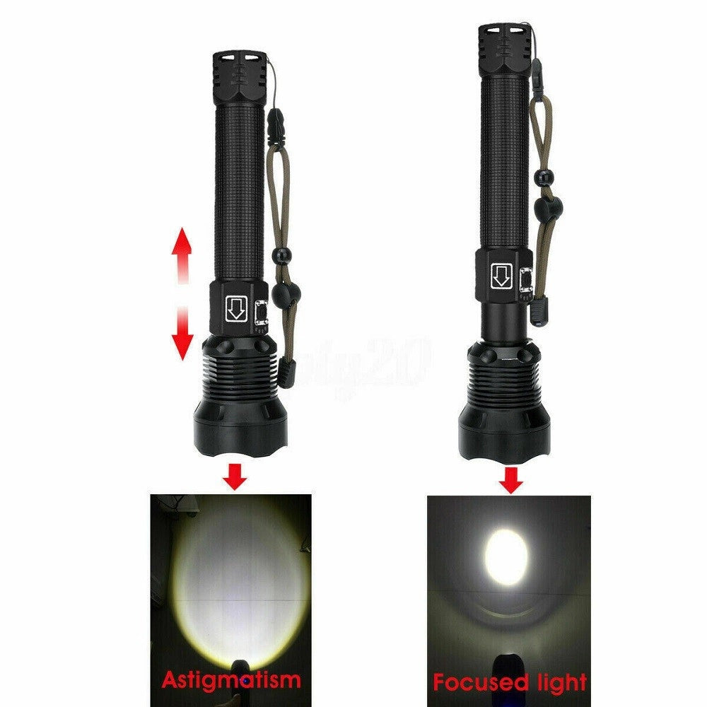 Trade Shop - Torcia 258000w Tattica/militare Led T6 Ricaricabile Zoom Doppia Batteria P516-p70 -