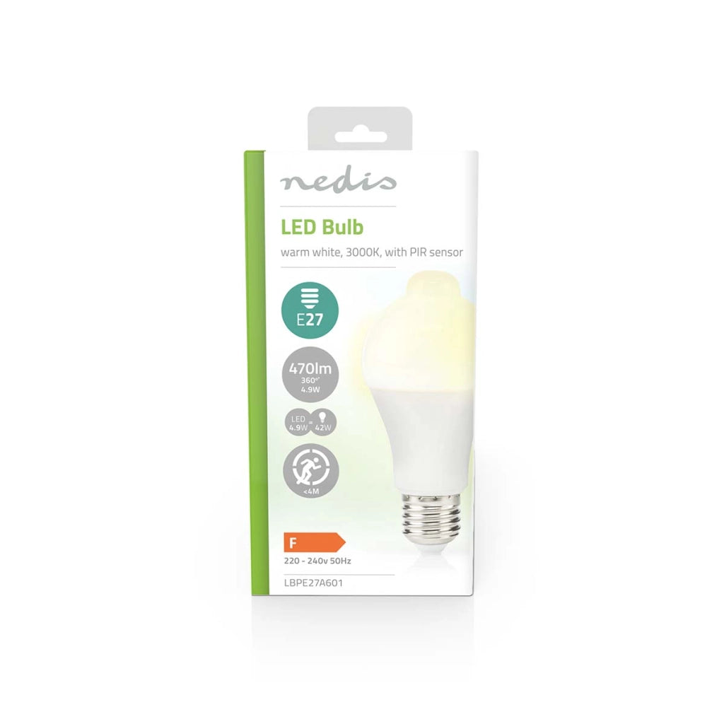 Lampadina LED E27 A60 4,9W 470lm 3000K smerigliata con sensore di movimento Bianco Nedis