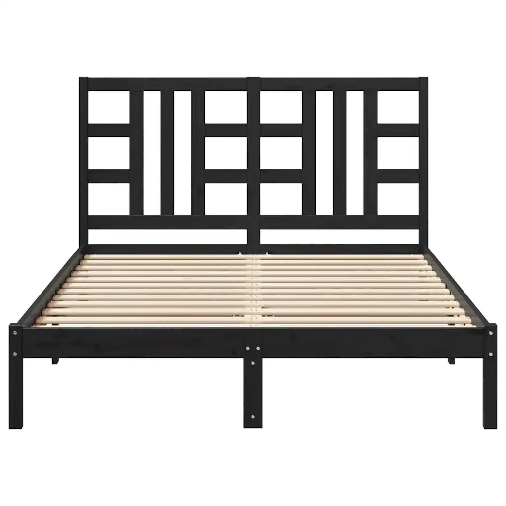 Giroletto-Struttura Letto Nero in Legno Massello 140x190 cm 718913