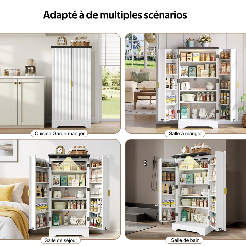 Colonna da cucina con 2 ante; ripiani regolabili e LED - per cucina - in MDF - 120×60.5×40 cm - bianco