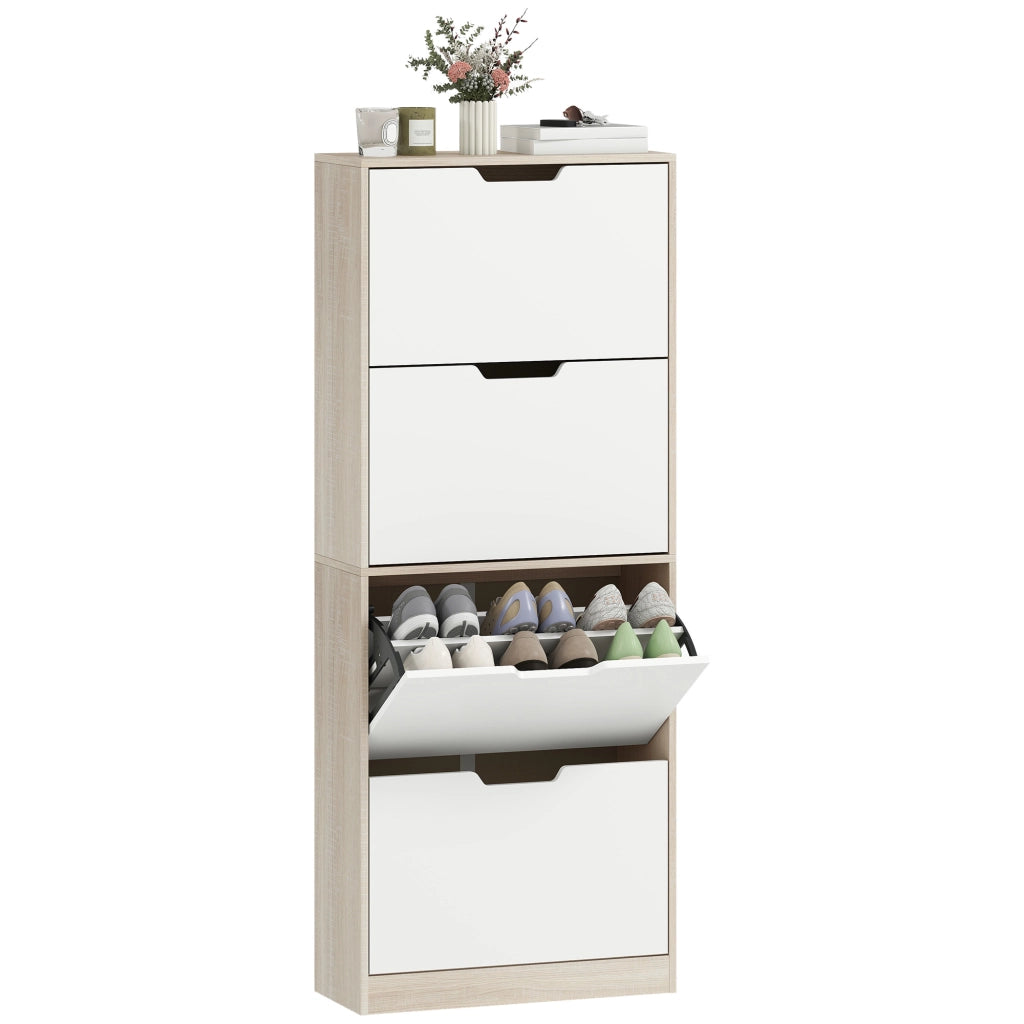 Scarpiera a 4 Cassetti Salvaspazio ¨C zephmum ¨C Legno e Bianco 62.5x26x156 cm