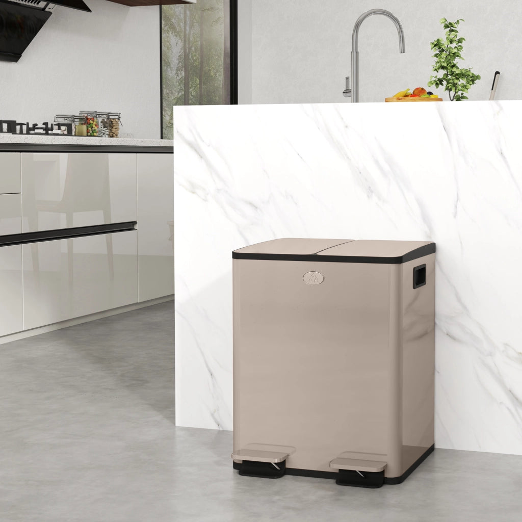 Bidone della spazzatura 2 scomparti 2x20L ¨C zephmum ¨C inox dorato 45.8x36x51.6cm