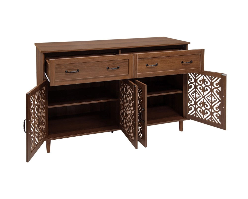 Credenza 4 Ante 2 Cassetti Massello Noce ¨C MINIMAL ¨C Design Retr¨° con Ripiani Regolabili
