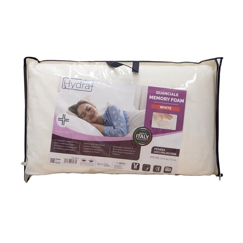 HYDRA VIVA GUANCIALE MEMORY FOAM  WHITE 72 X 42 X H13 CON FEDERA 100% POLIESTERE