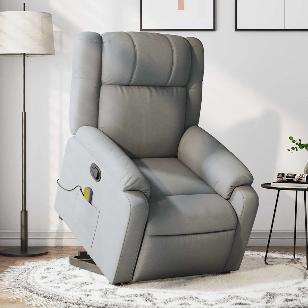 Poltrona | Sedia Relax Alzapersona Massaggi Reclinabile Grigio Chiaro Tessuto