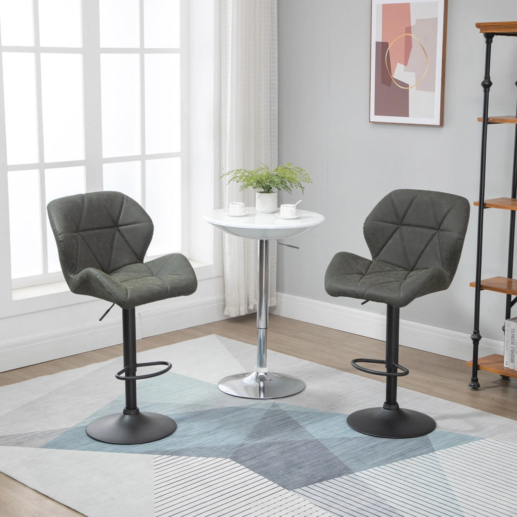 EasyComfort Set 2 Sgabelli Alti da Cucina Moderni con Schienale e Poggiapiedi, da Bar di Design con Base Rotonda, in Similpelle, Verde