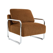 Poltrona vintage in tessuto chenille con struttura cromata, terracotta
