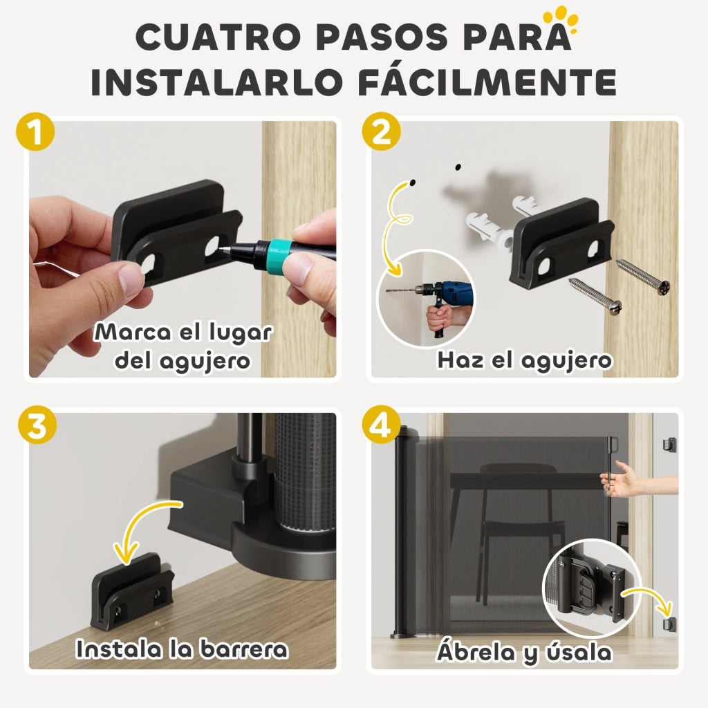 Barriera per Cani Retrattile con Chiusura a Interruttore per Porte Scale ¨C Zephmum ¨C 142x10x87 cm Nero