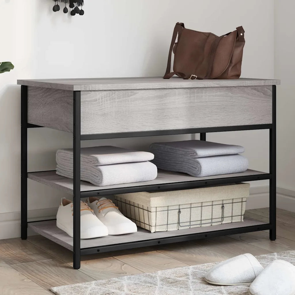 Panca Porta Scarpe-Sgabello-Panca Scarpiera Grigio Sonoma 70x42,5x50cm Legno Multistrato